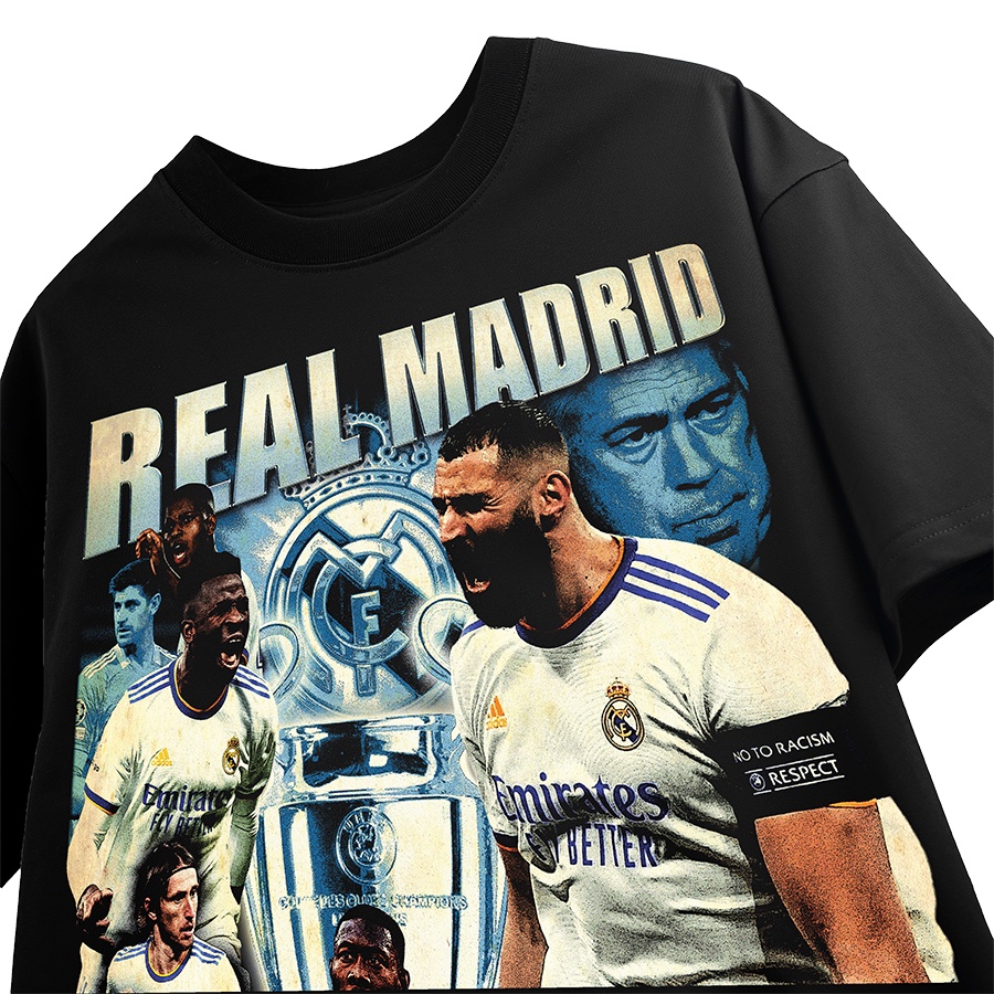BLANK | Áo Thun REALMADRID 14 Tay Lỡ Unisex - Đen Cổ Tròn