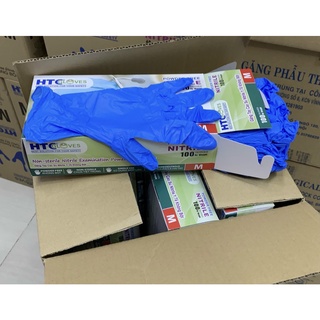 Găng Tay ( bao tay ) Cao Su Y Tế Không Bột HTC Glove hộp 100 cái màu xanh