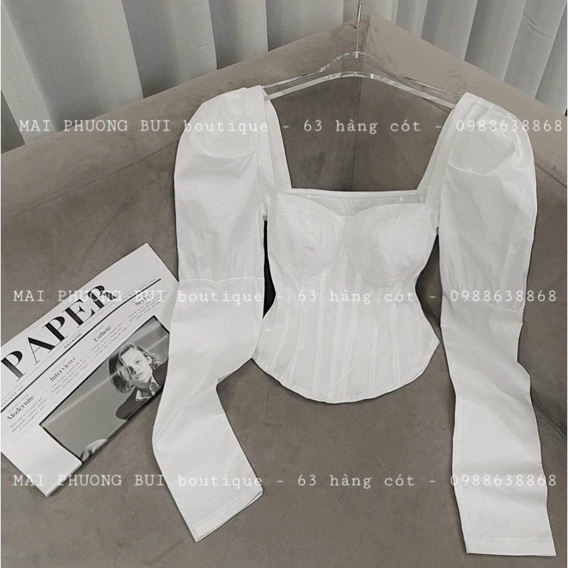 [ẢNH THẬT] Áo Tiểu Thư Tay Bồng Nâng Ngực Chất Tơ Lụa Công Sở Cổ Vuông Hàn Quốc