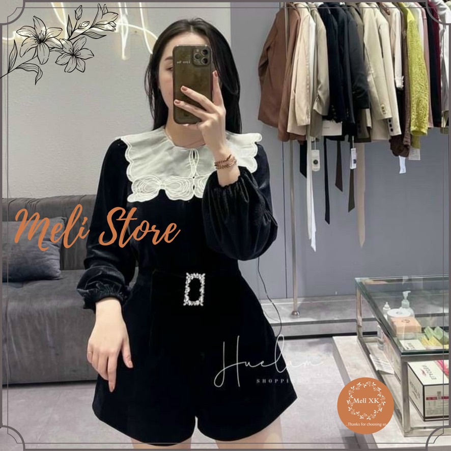 Quần Short Nhung Đai Nơ Đính Đá Siêu Xinh , Dáng Basic Dễ Phối Đồ , Chất Đẹp MELI STORE