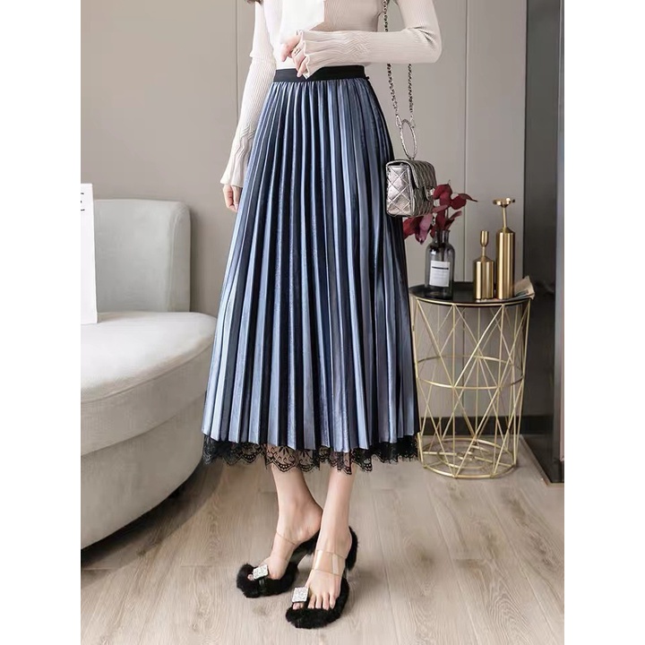 Chân váy xoè dáng dài viền ren hai tầng mặc được hai mặt, bên trong lót vải lụa mềm đẹp-MAI THỎ SHOP-