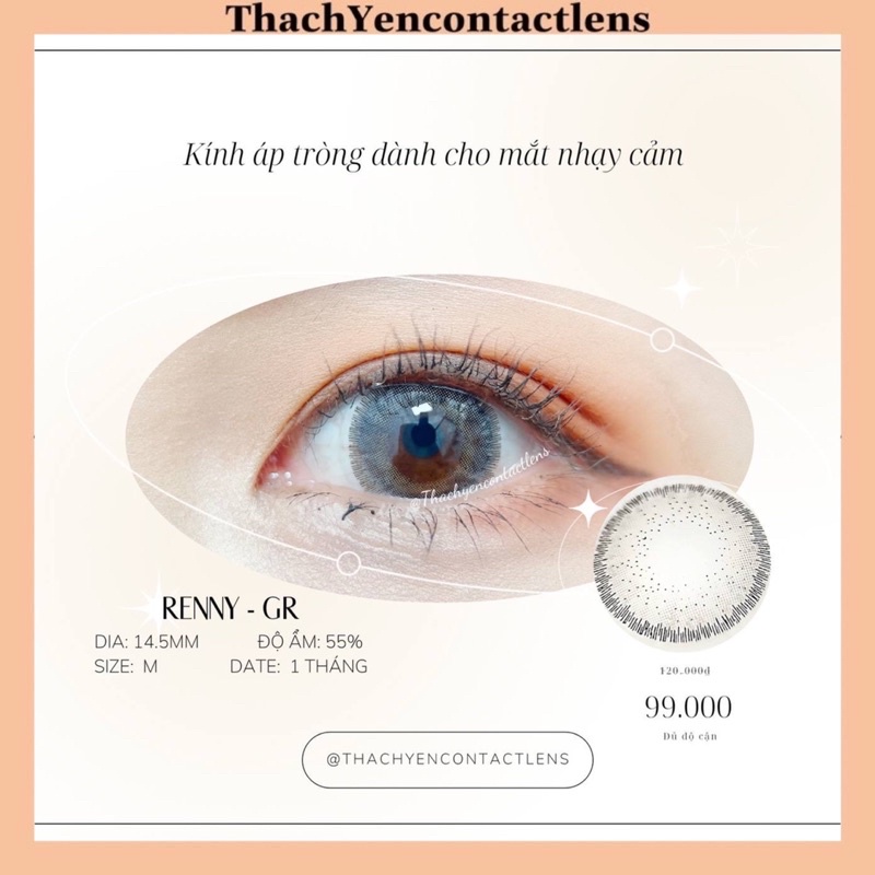 Kính Áp Tròng Renny Gray Lens Xám Cận 0-10 Độ