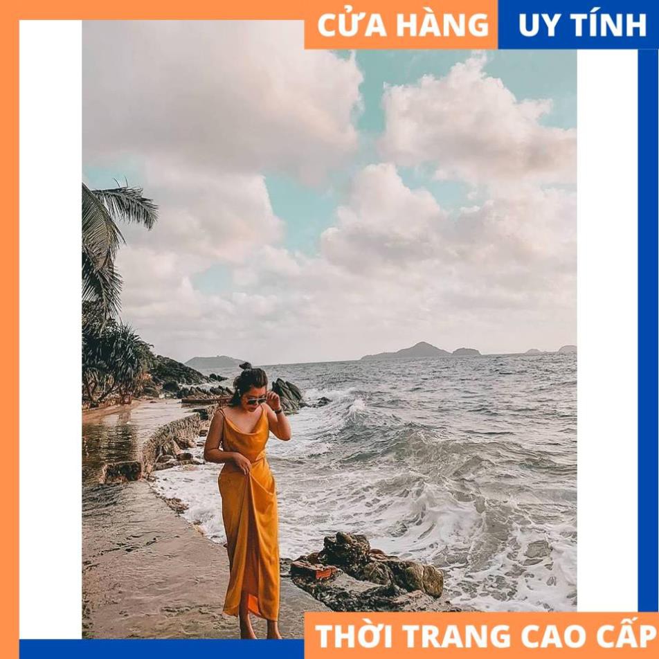 Đầm 2 dây cổ đổ hở lưng chất lụa sang trọng [HÀNG CAO CẤP]