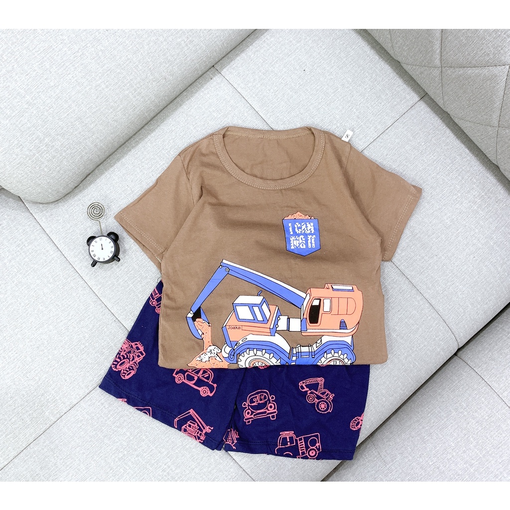 Bộ thun cotton họa tiết ô tô size nhỡ bé trai 20~30kg