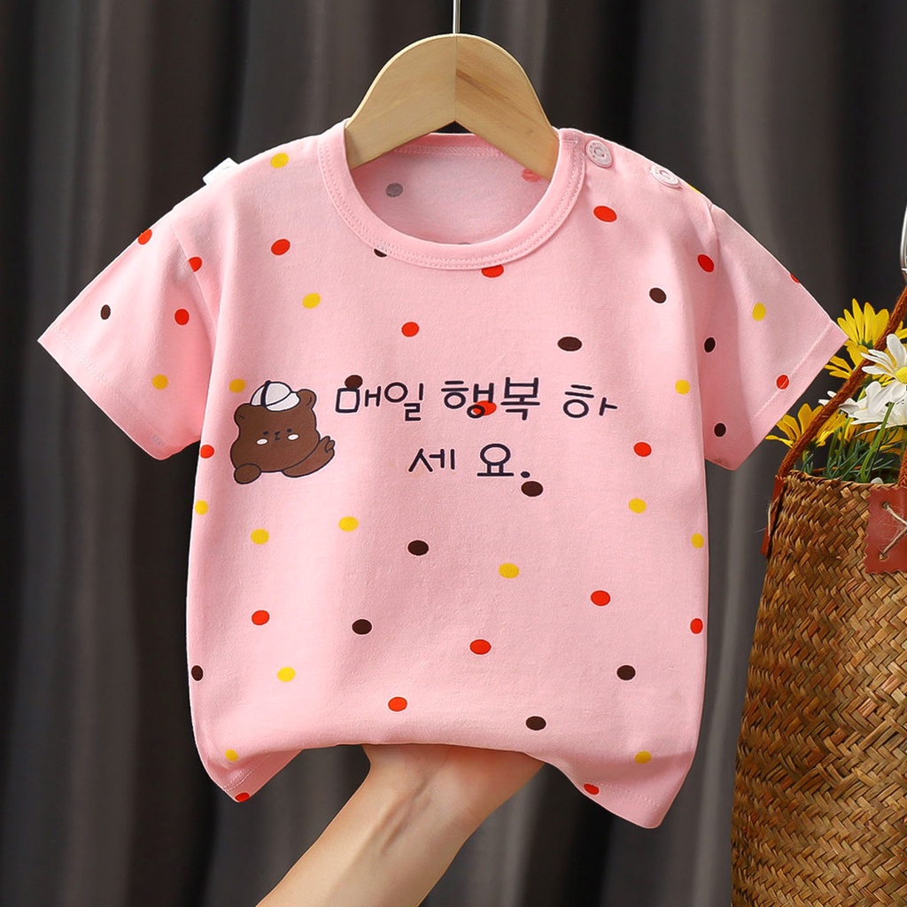 Áo Thun 100% Cotton Tay Ngắn Cổ Tròn In Hình Khủng Long Hoạt Hình Cho Bé Trai &amp; Gái 1-6 Tuổi