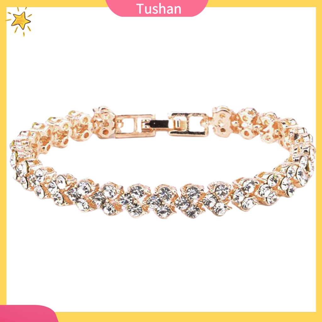 TUSH_Woman Cubic Zircon Rhinestone Inlaid Plated Bracelet Bangle Wrist Jewelry Gift