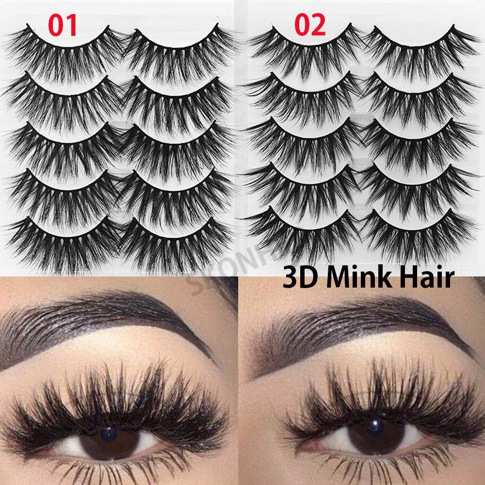 Bộ 5 Cặp Lông Mi Giả SKONHED Có Keo Dán Dày Và Cong Tạo Hiệu Ứng 3D