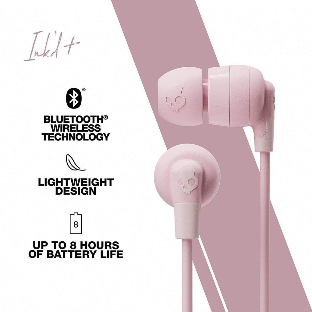 Tai nghe Bluetooth Wireless Skullcandy INKD+ Hồng - Hàng Chính Hãng