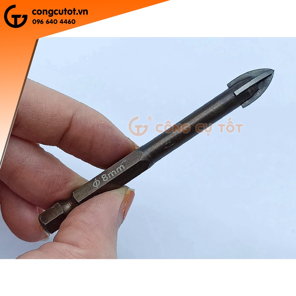 Mũi khoan kính gạch gốm mũi 4 cạnh carbide chuôi lục