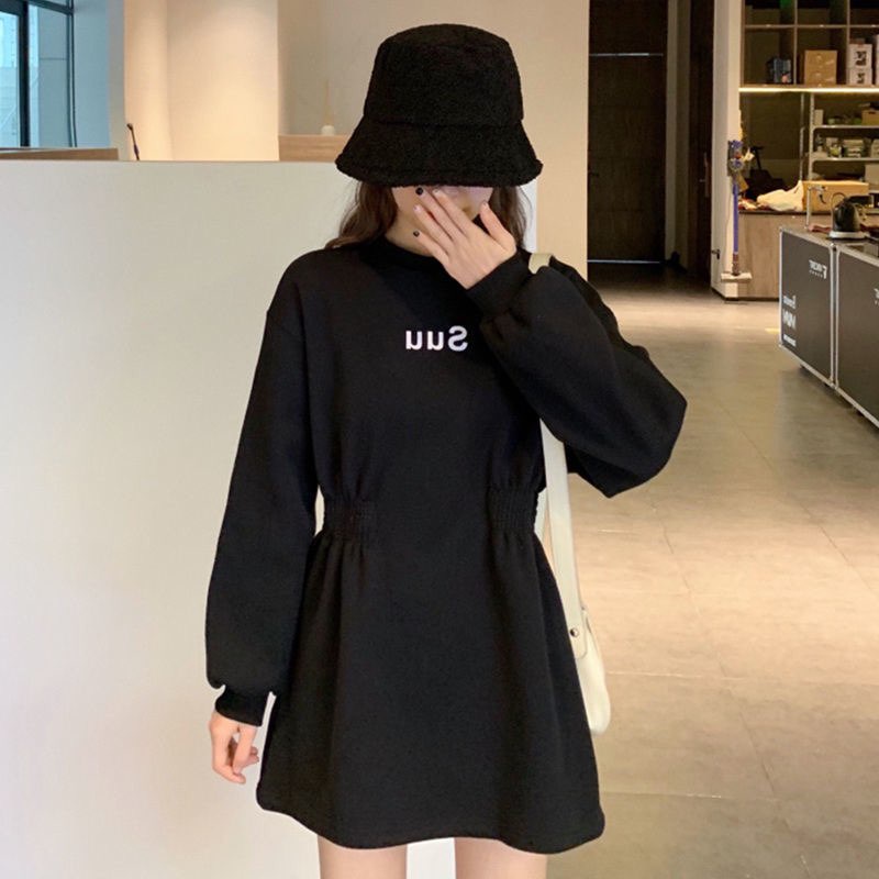 Váy Áo Hoodie nữ dáng rộng có mũ nơ bó eo dày thu đông chất dầy nỉ ấm áp khoe dáng sang trọng chân thon dài | BigBuy360 - bigbuy360.vn