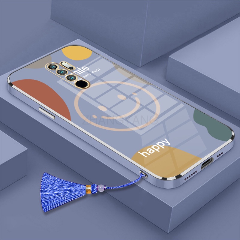 Ốp Điện Thoại TPU Silicon Mạ Điện Hình Mặt Cười Kèm Dây Đeo Cho Redmi note 8 pro