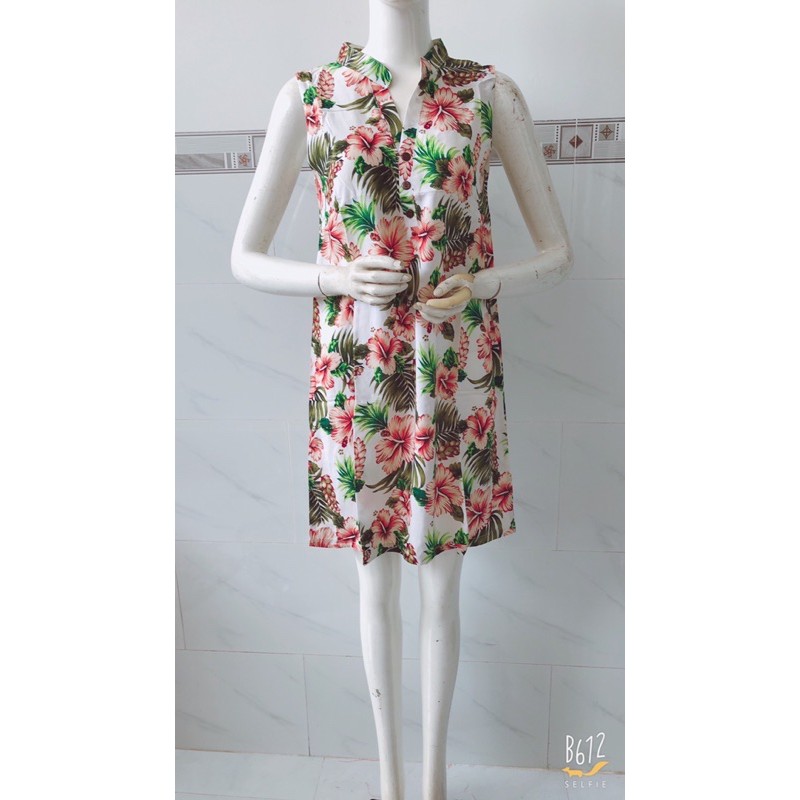 [65-75ky/size 2XL]Đầm lanh lụa mát cổ trụ dáng suông size to bầu mặc thoải mái