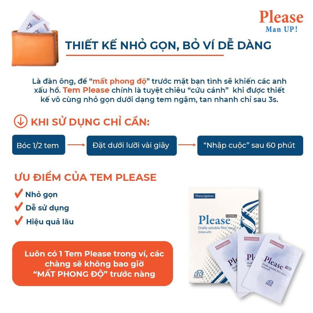 [Chính Hãng] Combo 3 Tem ngậm Please orally soluble film 100mg Hàn Quốc loại mạnh