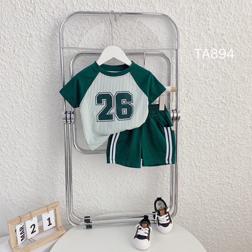 Bộ cotton cộc tay số thể thao cho bé trai gái thông hơi thoáng mát