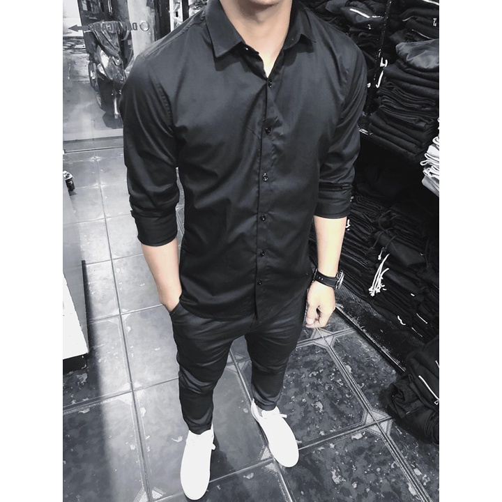 Áo Sơ Mi Nam Dài Tay Trắng Trơn Kiểu Dáng Cổ Bẻ Phong Cách Chất Vải Mềm Mịn Chống Nhăn Trẻ Trung