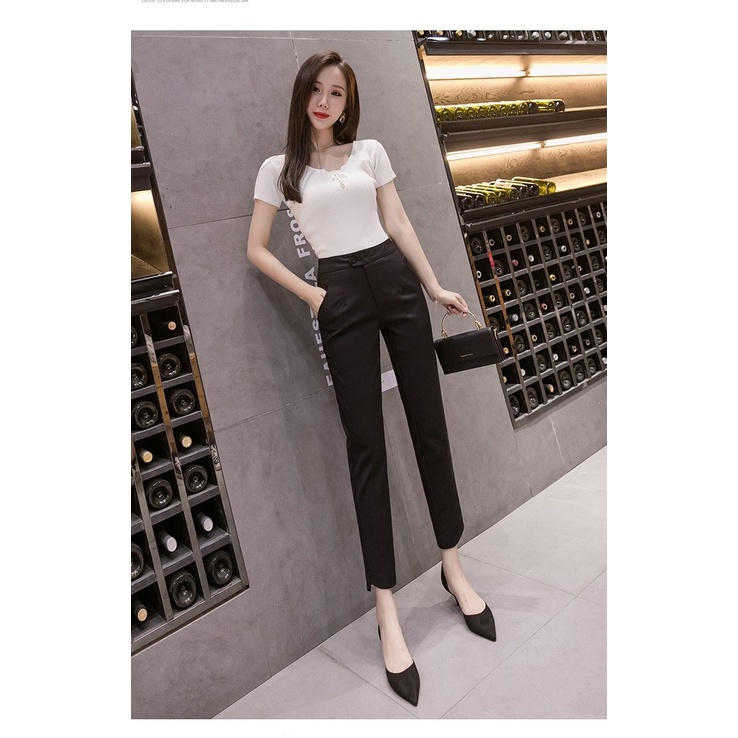 Quần tây nữ lưng cao công sở CHAT đẹp gấu lệch vải tuyết mưa Q064