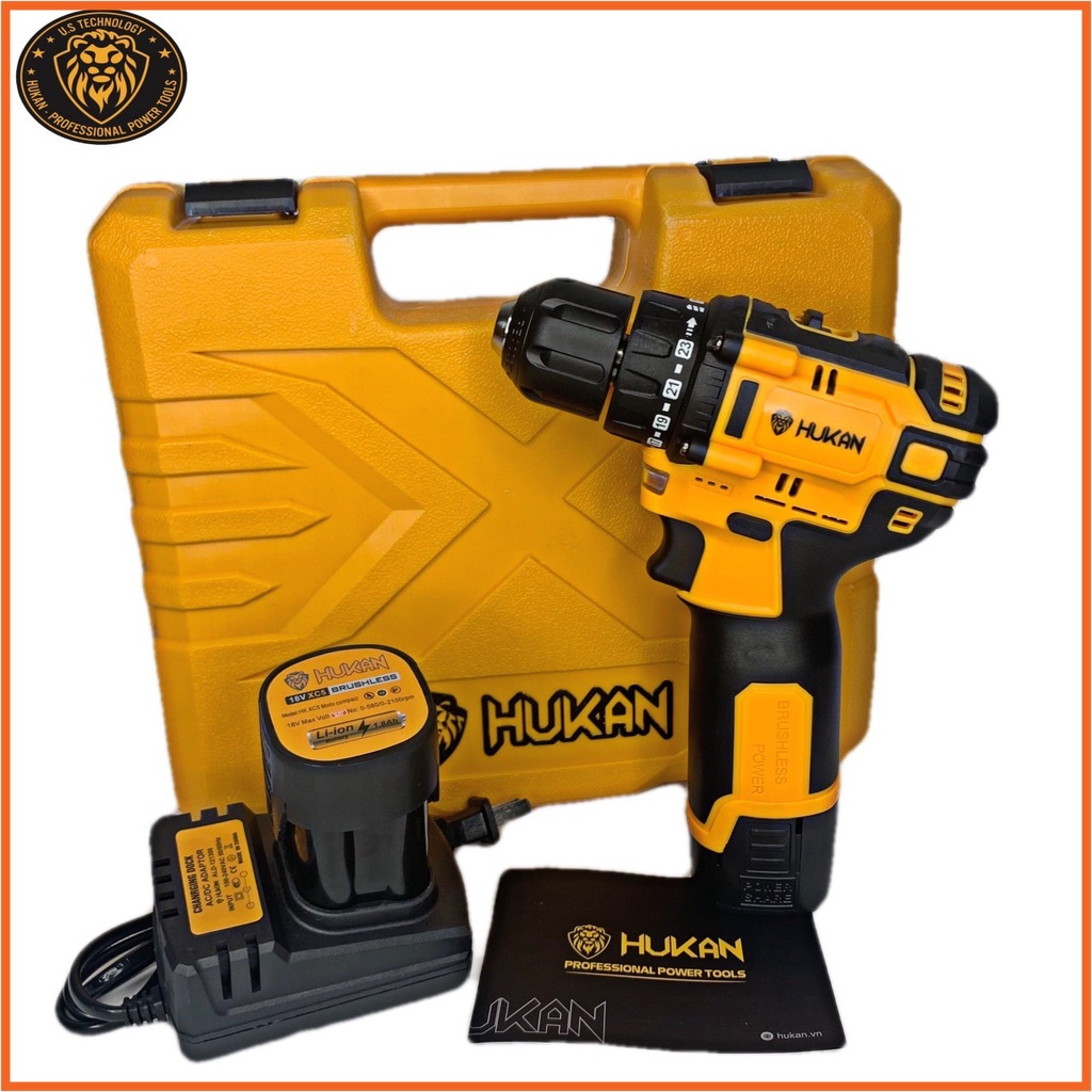 Máy khoan pin cầm tay HUKAN Model HK-XC5 . Không chổi than. Tặng kèm bộ phụ kiện. Bảo hành 6 tháng