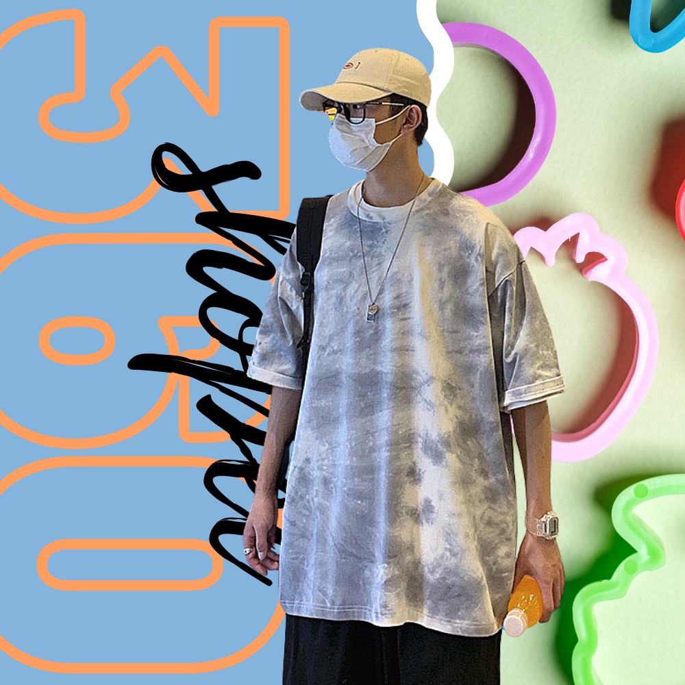 Áo thun tay lỡ form rộng nam nữ Loang Màu Xanh Đen cotton độc lạ, áo phông rộng nam nữ mặc được tay lỡ cổ tròn