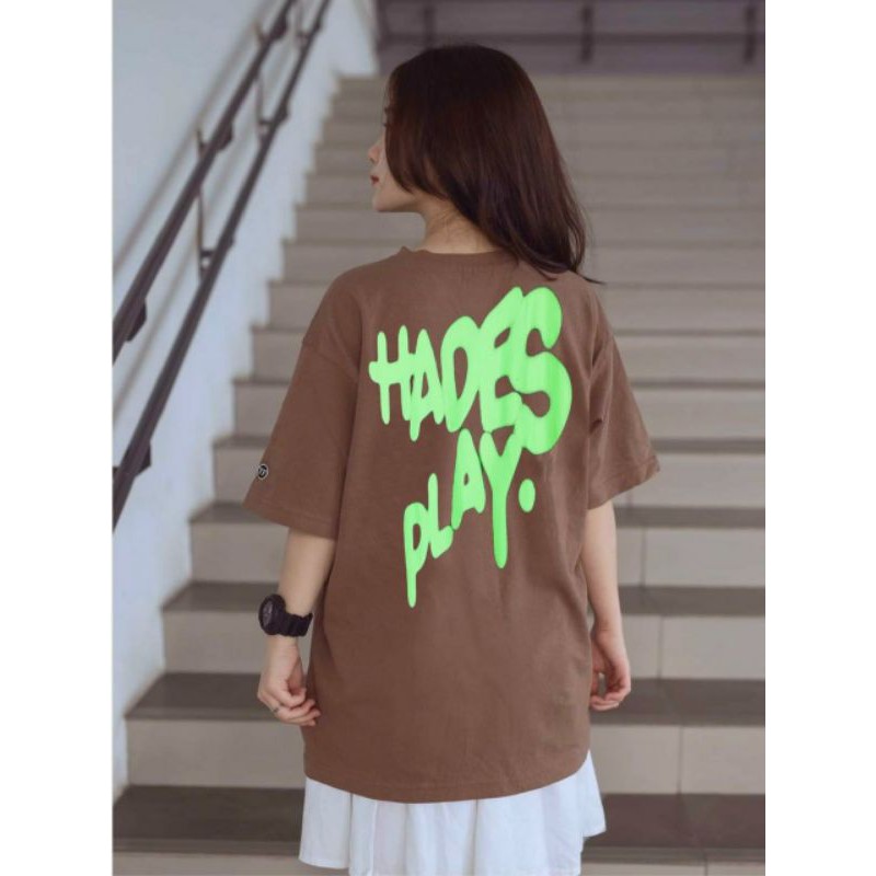 Áo from rộng nâu chữ xanh lá | BigBuy360 - bigbuy360.vn