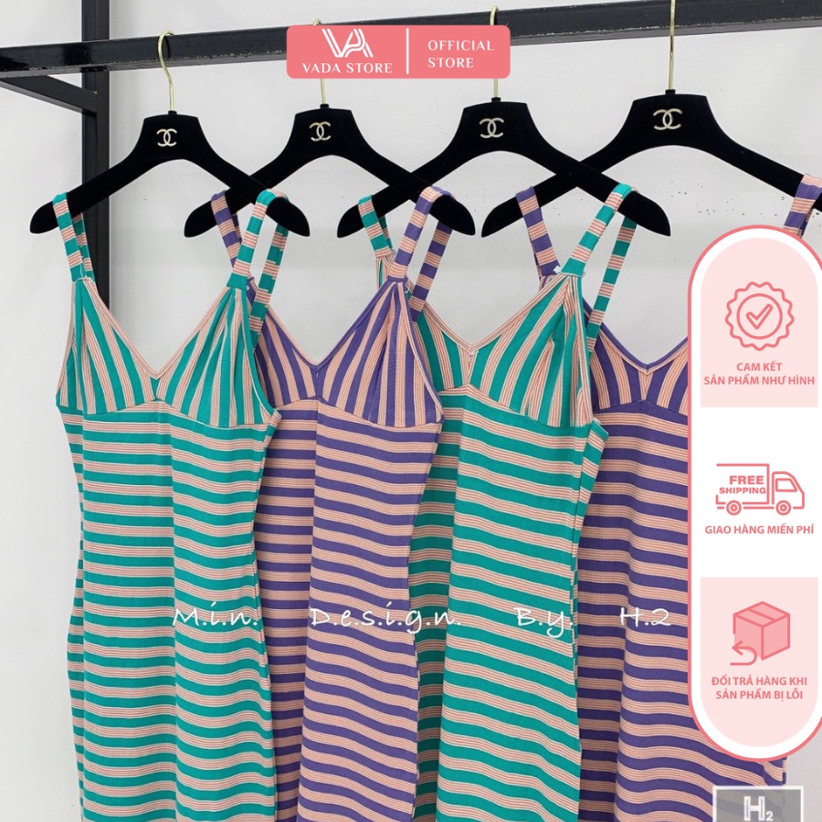 Váy , Đầm LEN body gân kẻ sọc 2 dây loại một hàng QC đi làm đi chơi VN30