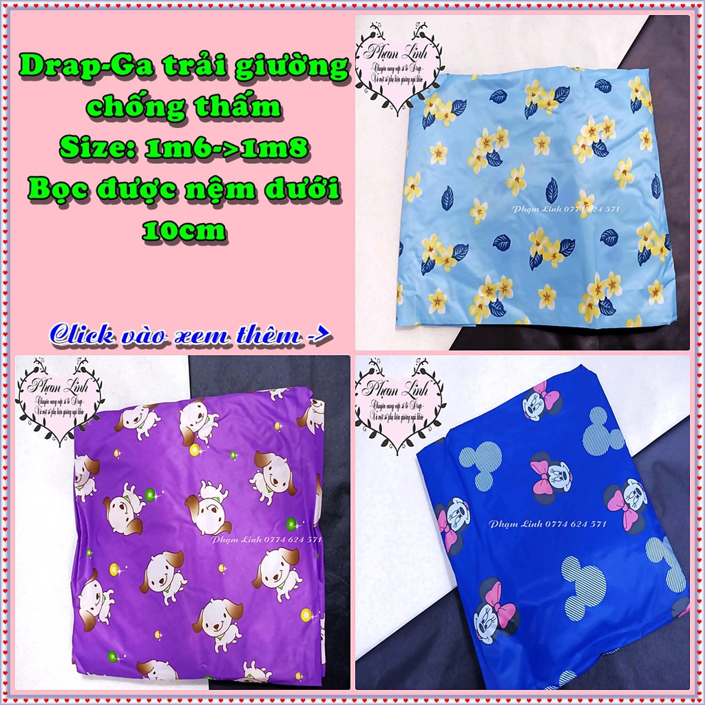 Drap-Ga trải giường bo chun vải hoa văn chống thấm cho nệm có độ dày dưới 10cm