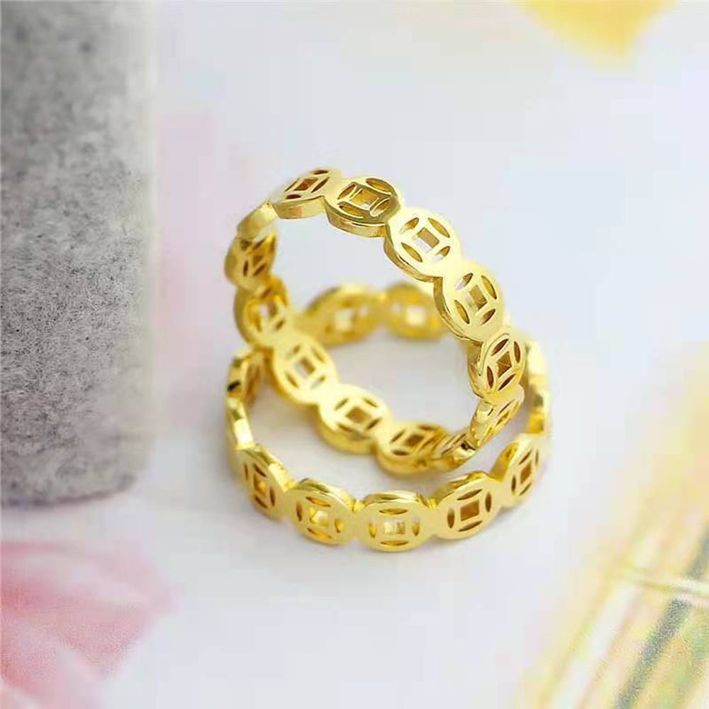 Nhẫn Thép Titan Không Gỉ Đính Đồng Xu May Mắn Size 6-9