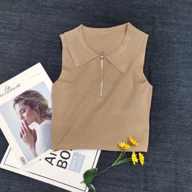 Áo Sweater Không Tay Phối Khóa Kéo Phía Trước Thời Trang Cho Nữ