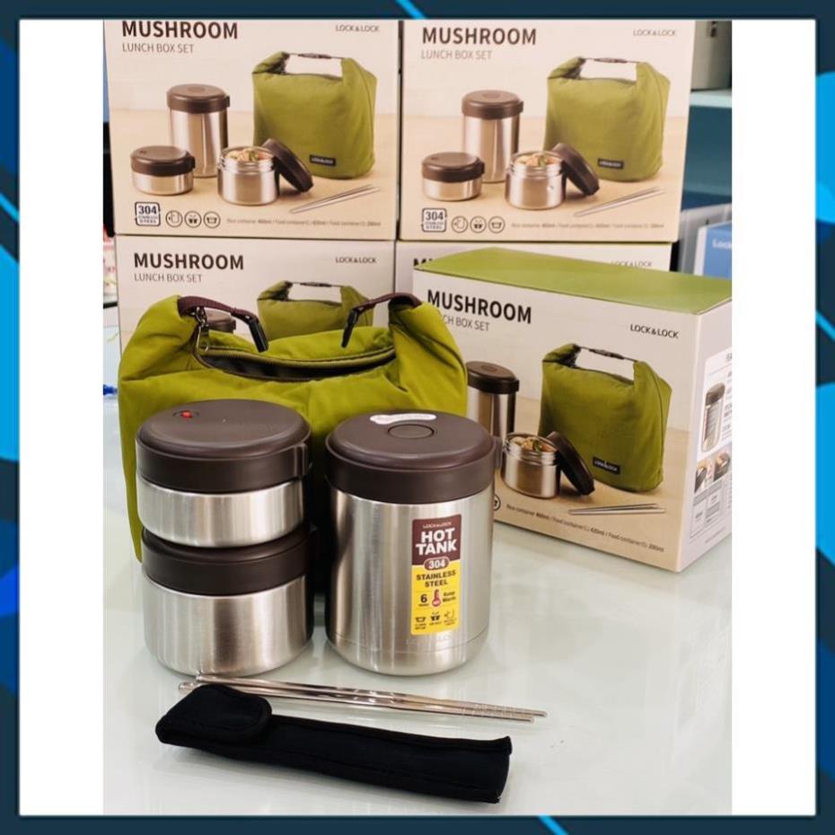 Bộ hộp cơm giữ nhiệt hot TANK LOCK&LOCK LHC8025 Cà men gữ nhiệt tặng đũa INOX và túi giữ nhiệt