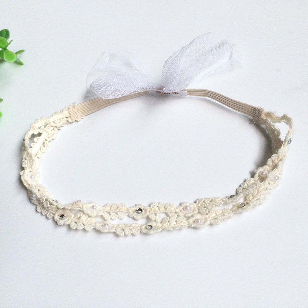 Băng đô co giãn thiết kế ren hoa phối nơ lưới cho bé gái sơ sinh