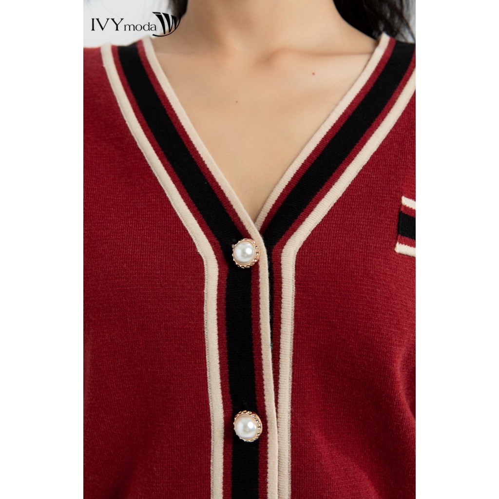 [NHẬP WABRTL5 GIẢM 10% TỐI ĐA 50K ĐH 250K ]Áo cardidan len nữ phối màu IVY moda MS 77B8000