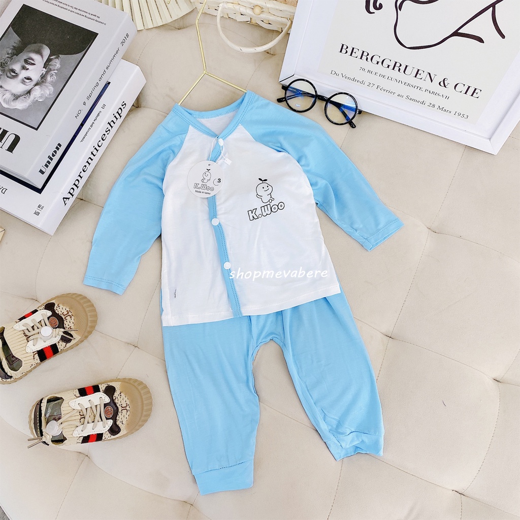Bộ dài tay thun lạnh KWoo khuy lệch cho bé trai bé gái sơ sinh 3-12kg, được chọn màu - BO77