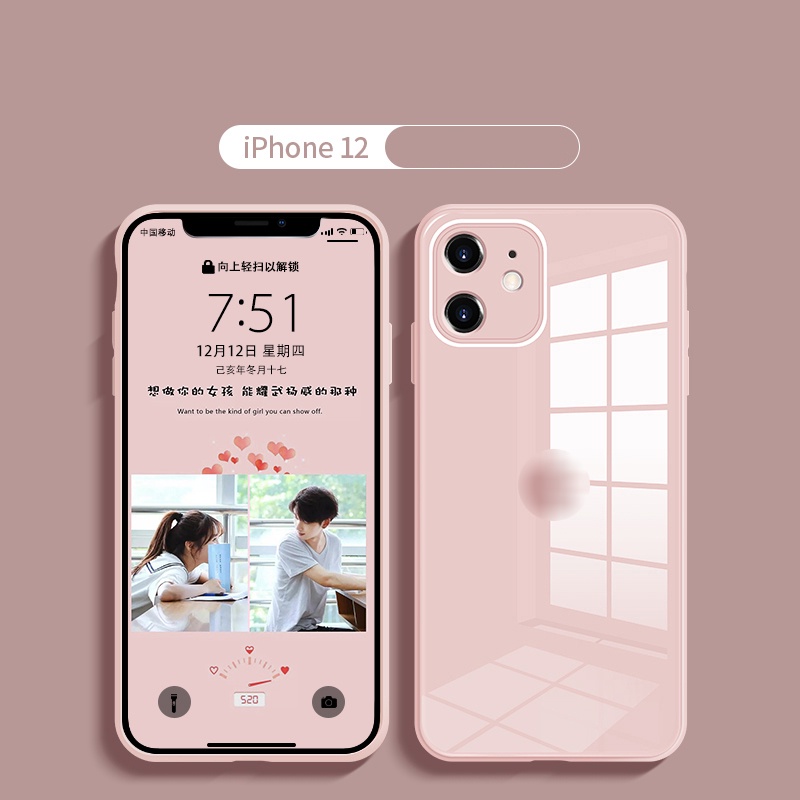 Ốp điện thoại mặt kính viền silicon hình vuông đơn giản thích hợp cho iphone 13 12 11 pro max xs max xr x 8 7 plus