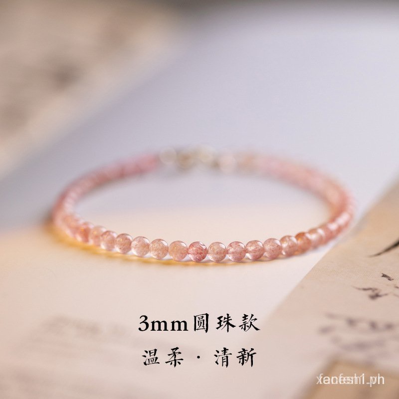 Vòng tay đá thạch anh màu hồng 3mm siêu mịn sang trọng cho nữ