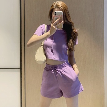 Set áo có mũ bằng cotton ngắn tay + quần short ống rộng thời trang mùa hè cho nữ