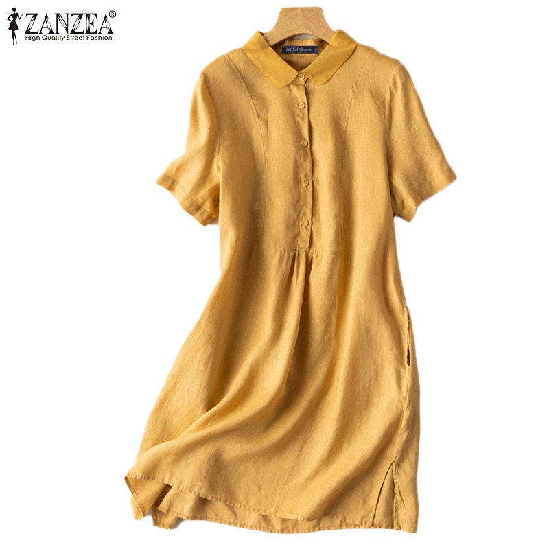 Đầm sơ mi ZANZEA ngắn tay thời trang cho nữ