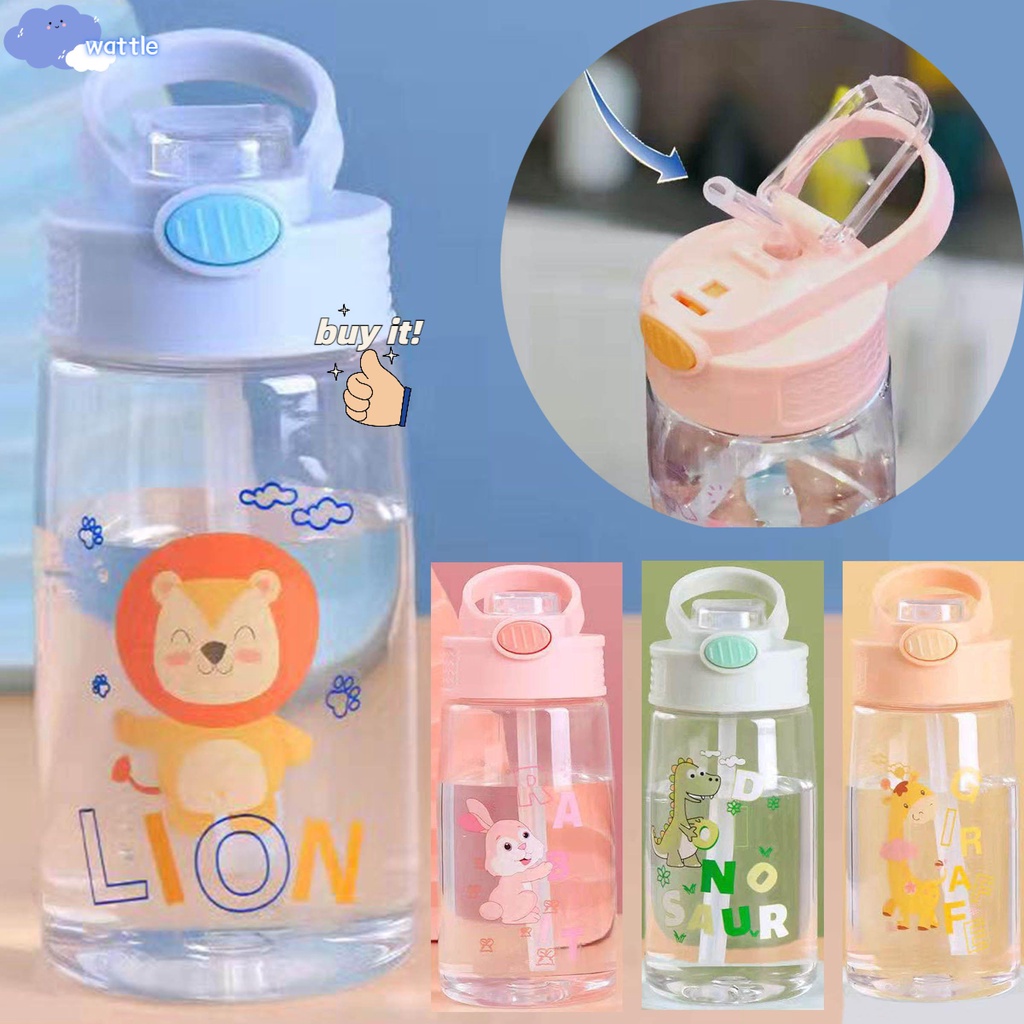✧WATTLE✧ 450ML Creative Children's Cups Portable With Straws Kids Water Sippy Cup Outdoor Water Bottles Cartoon Leakproof Baby Feeding Cups