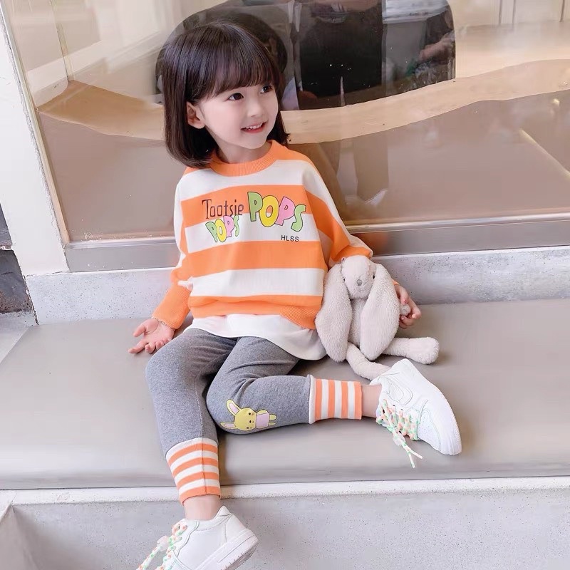 Set bộ bé gái giả váy phối quần legging xinh xắn TOOTSIE POPS Đồ bộ cho bé gái thu đông sọc kẻ ngang 1 2 3 4 5 6 tuổi