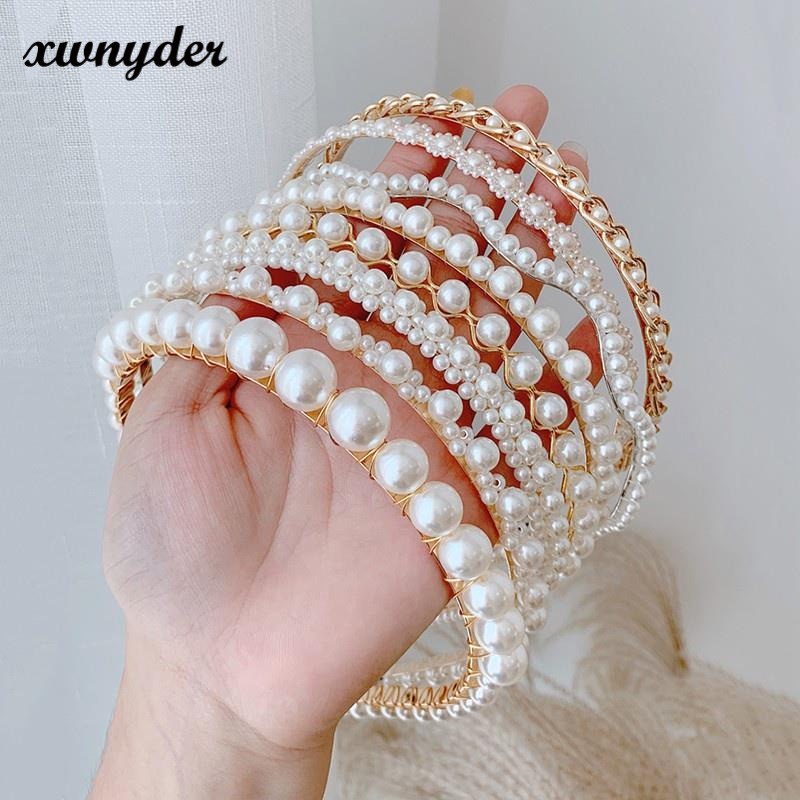 Băng Đô Bờm Cài Tóc Đính Đá Hạt Ngọc trai phong cách Hàn Quốc tiểu thư