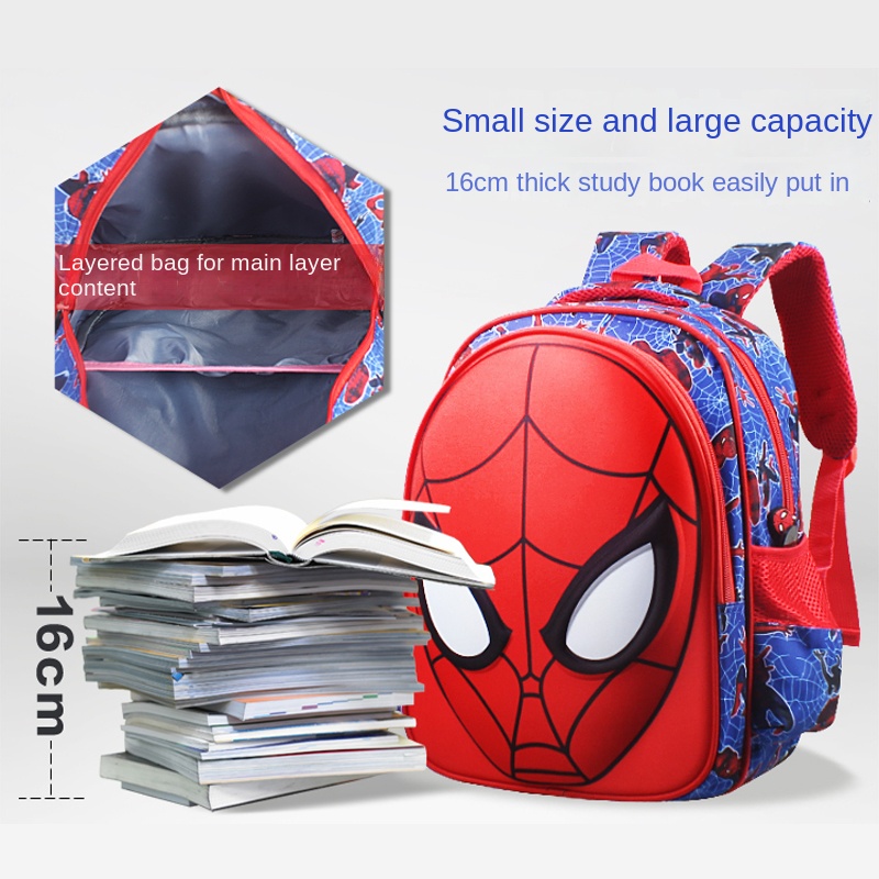 ♛Ba Lô Đi Học Họa Tiết Hoạt Hình Spiderman 3D Siêu Nhẹ Chống Thấm Nước Cho Bé Trai Lớp 1-5