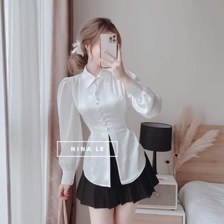 🌈 ÁO SƠ MI LỤA VAI BỒNG NÚT BỌC NƠ SAU LƯNG💥