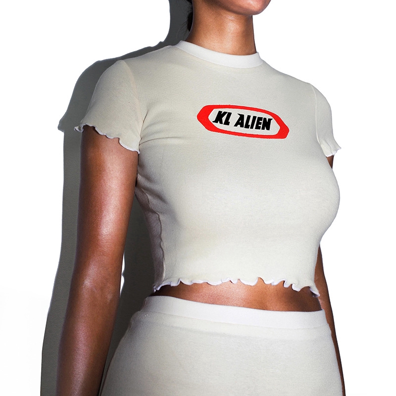 COD Modou Fashion Crop Top Short Sleeve Printing T-shirt &amp; High Waist Skirt 2 Piece Set