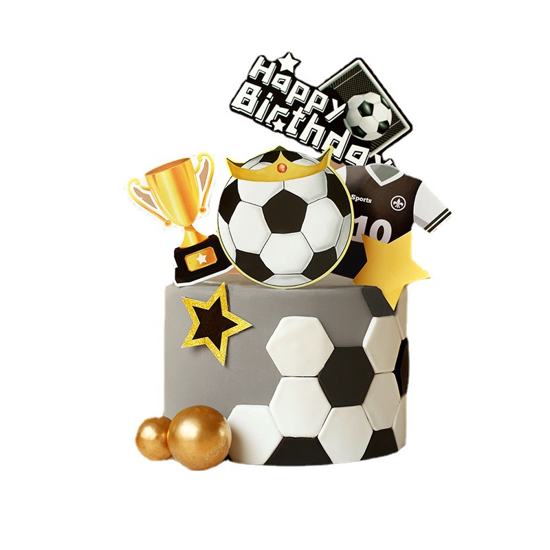 Bộ Phụ Kiện Trang Trí Bánh Sinh Nhật Hình Cầu Thủ Bóng Đá Đội trophy Pentaonal star