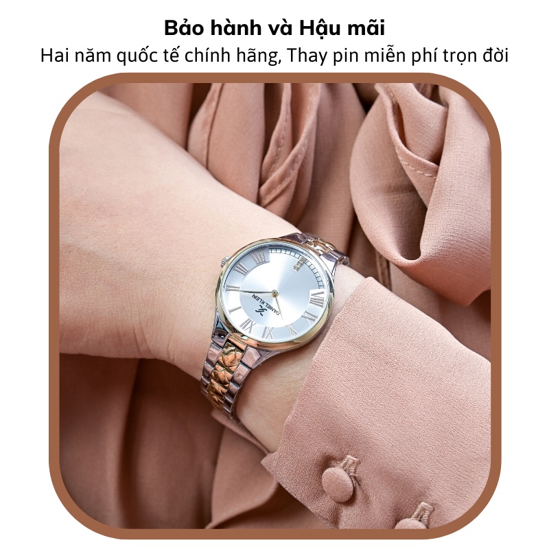 Đồng hồ nữ Daniel Klein Watch DK.1.12558 mặt nhỏ kính cứng chống xước, chống nước, dây thép đeo tay cao cấp chính hãng