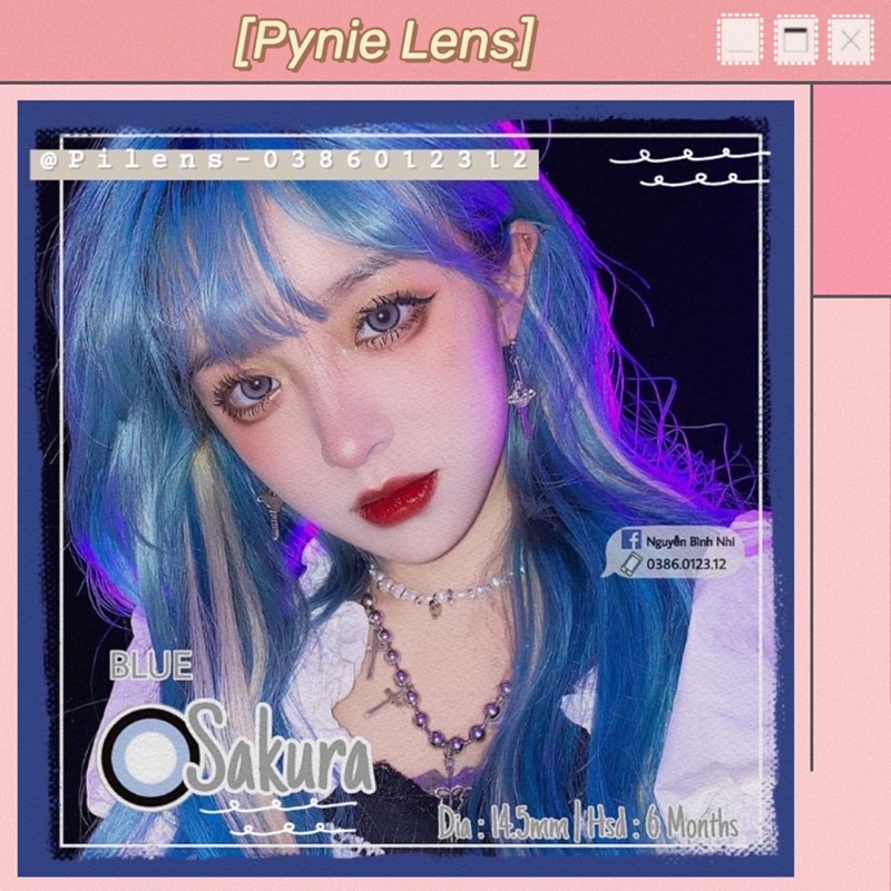 🌧 𝐿𝑒𝑛𝑠 𝑆𝑎𝑘𝑢𝑟𝑎 𝐵𝑙𝑢𝑒 - Xanh tây giãn to makeup cosplay  siêu xinh 🎀
