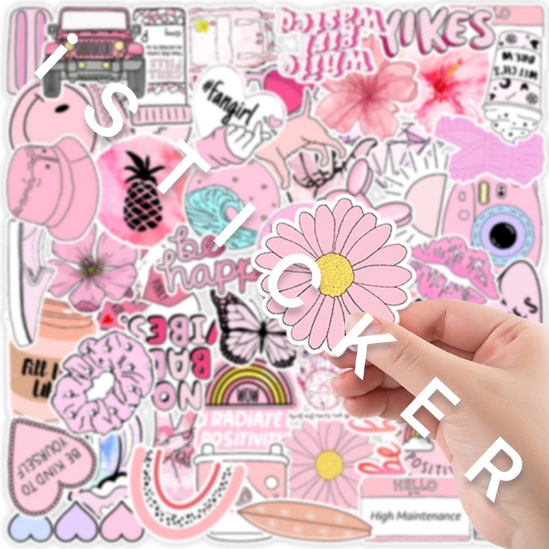 Sticker VSCO Hồng 03 xinh xắn dễ thương chống thấm nước dán mũ nón bảo hiểm, điện thoại, laptop
