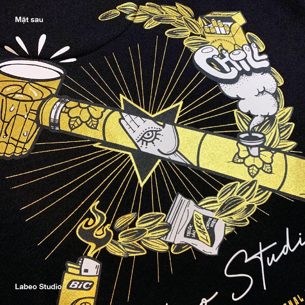 LB17 Áo sweater điếu cày vàng Labeo Áo nỉ dáng rộng dày dặn