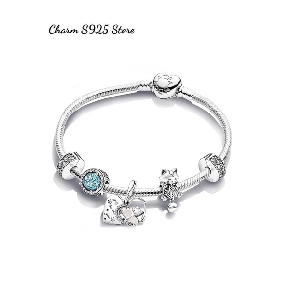 combo bộ vòng tay mix 5 hạt charm pan hoạ tiết mèo bạc s925