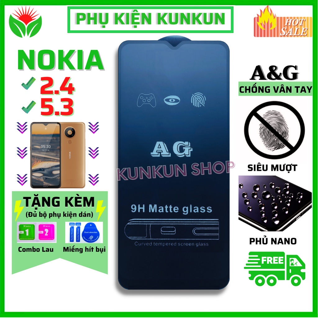 [AG Chống vân tay] Kính Cường Lực Nokia 2.4 / 5.3 - Full màn hình - Nhám chống mồ hôi tay - Vuốt siêu mượt