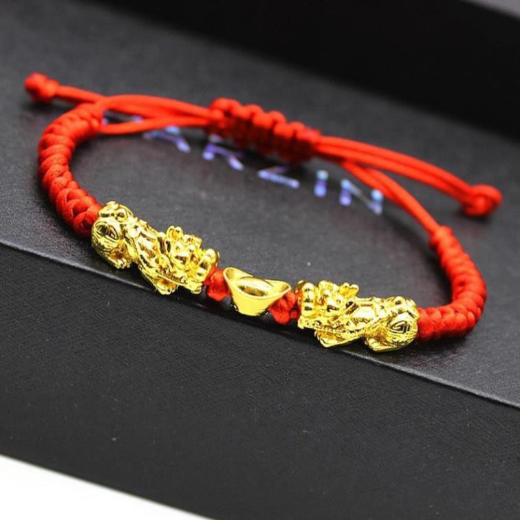 Vòng đeo Tay Chỉ đỏ gắn Tì Hưu Mạ Vàng 18K, Phù Hợp Nam Nữ, May Mắn, Hộ Mệnh, Ttrừ T.à.