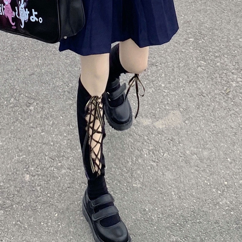Vớ Cao Qua Gối Đính Nơ Phong Cách Gothic Quyến Rũ Dành Cho Nữ